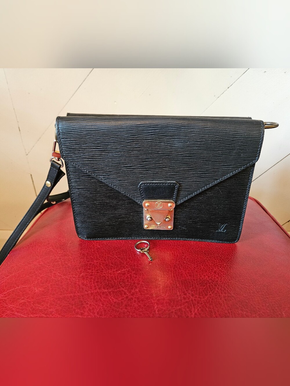 Louis Vuitton Black Epi Leather Monceau  Bag with Gold Hardware